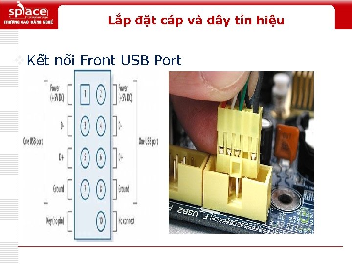 Lắp đặt cáp và dây tín hiệu v Kết nối Front USB Port Logo