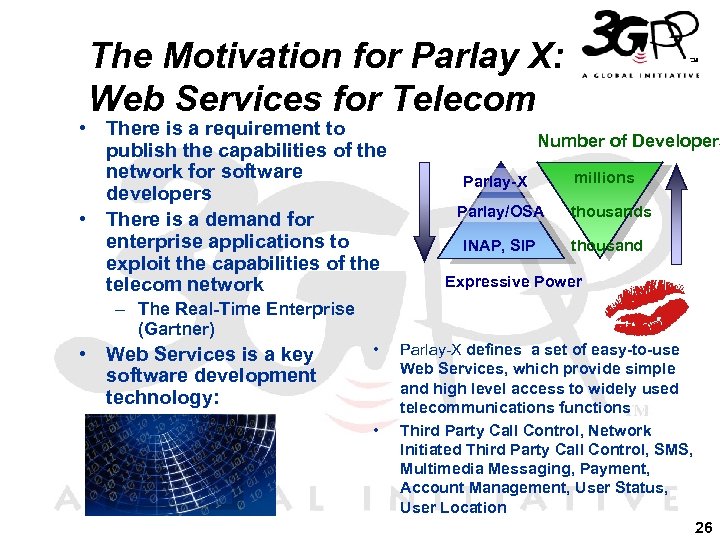 The Motivation for Parlay X: Web Services for Telecom • There is a requirement