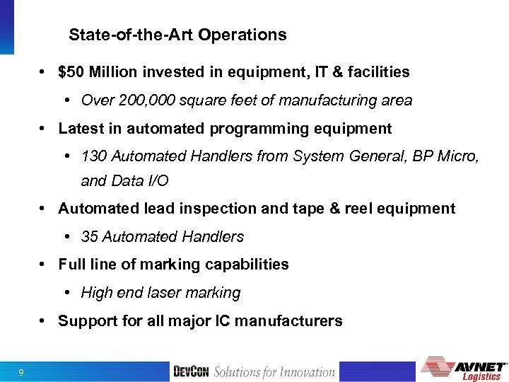 State-of-the-Art Operations • $50 Million invested in equipment, IT & facilities • Over 200,