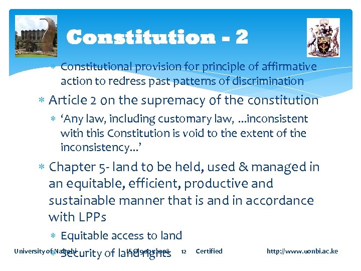 Constitution - 2 Constitutional provision for principle of affirmative action to redress past patterns