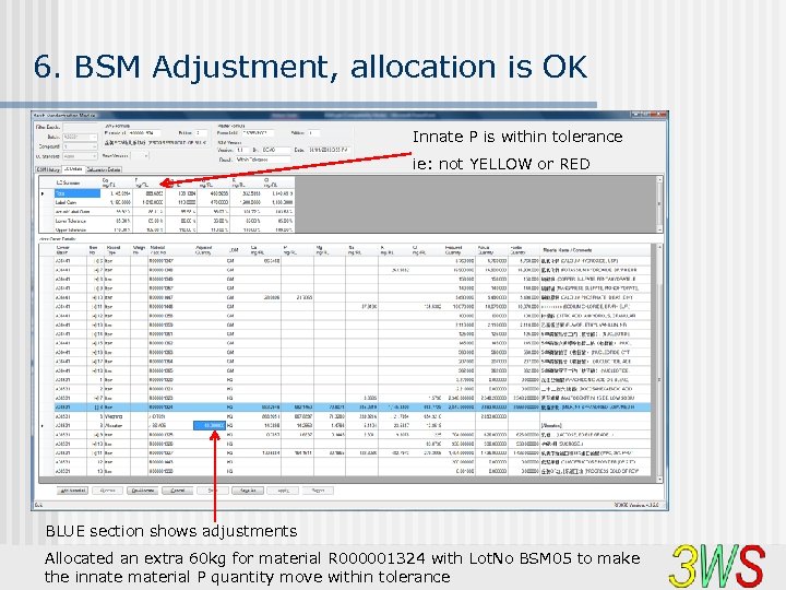 6. BSM Adjustment, allocation is OK Innate P is within tolerance ie: not YELLOW