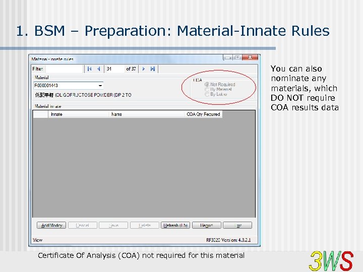 1. BSM – Preparation: Material-Innate Rules You can also nominate any materials, which DO