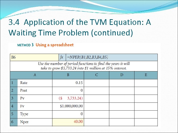 3. 4 Application of the TVM Equation: A Waiting Time Problem (continued) 