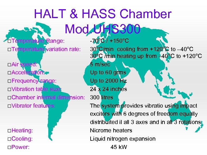 HALT & HASS Chamber Mod. UHS 300 Temperature Range: Temperature variation rate: -70°C /