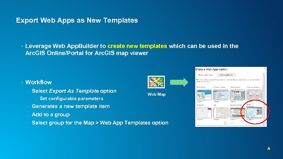 Export Web Apps as New Templates • Leverage Web App. Builder to create new