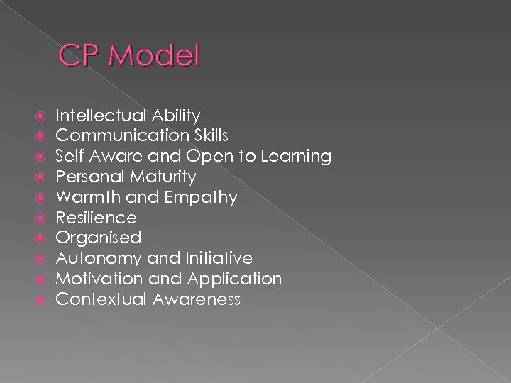 CP Model Intellectual Ability Communication Skills Self Aware and Open to Learning Personal Maturity