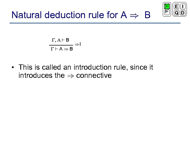Natural deduction rule for A ) B , A ` B `A)B )I •