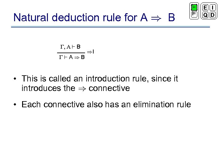 Natural deduction rule for A ) B , A ` B `A)B )I •