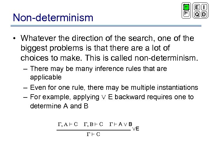 ` ² Non-determinism E I Q D • Whatever the direction of the search,