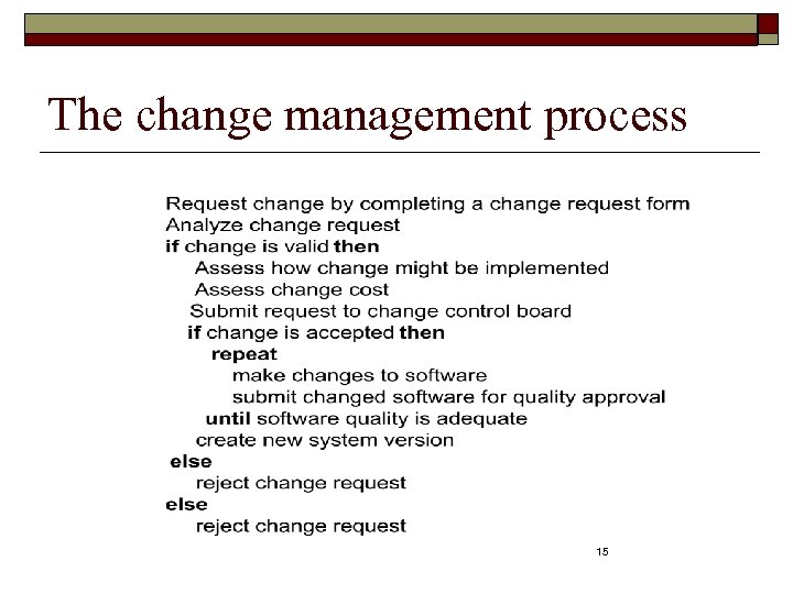 The change management process 15 
