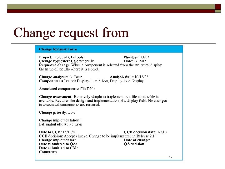 Change request from 17 