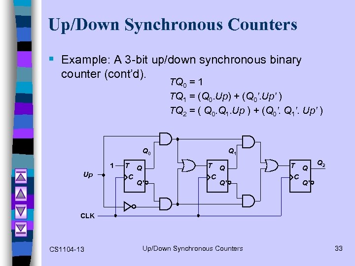 Up/Down Synchronous Counters § Example: A 3 -bit up/down synchronous binary counter (cont’d). TQ