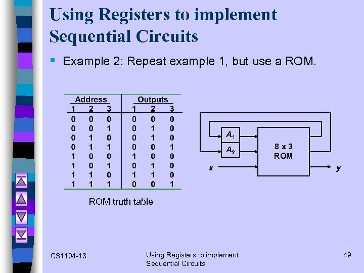 Using Registers to implement Sequential Circuits § Example 2: Repeat example 1, but use