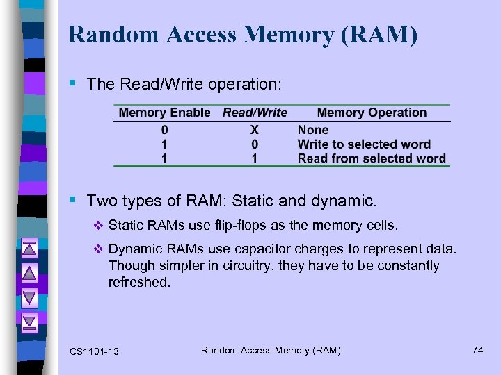 Random Access Memory (RAM) § The Read/Write operation: § Two types of RAM: Static
