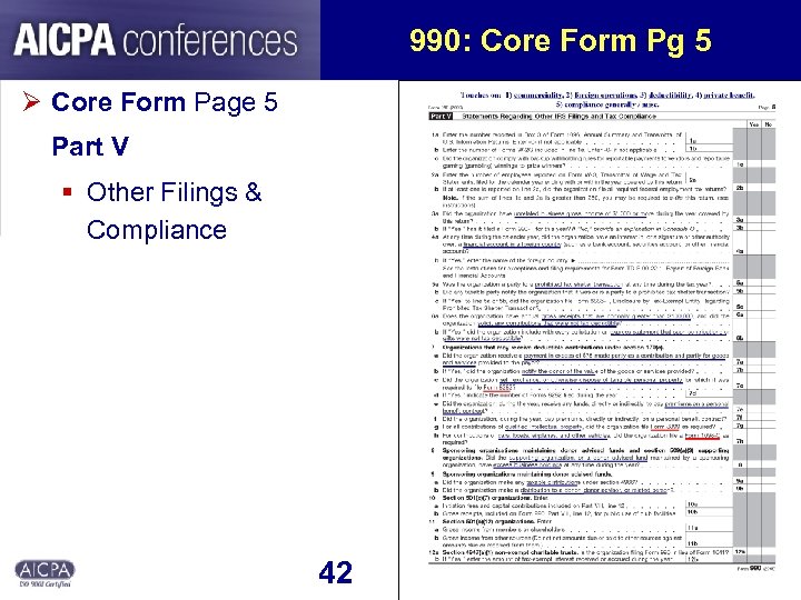 990: Core Form Pg 5 Ø Core Form Page 5 Part V § Other