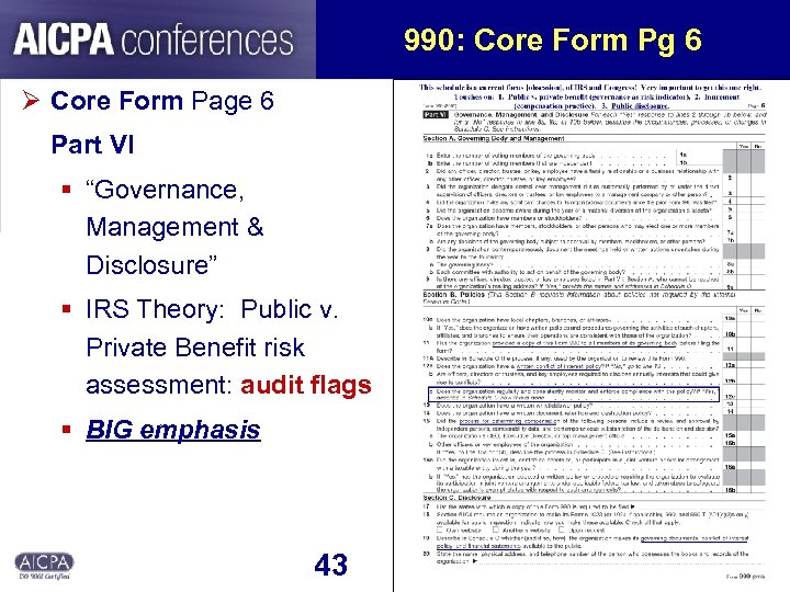 990: Core Form Pg 6 Ø Core Form Page 6 Part VI § “Governance,