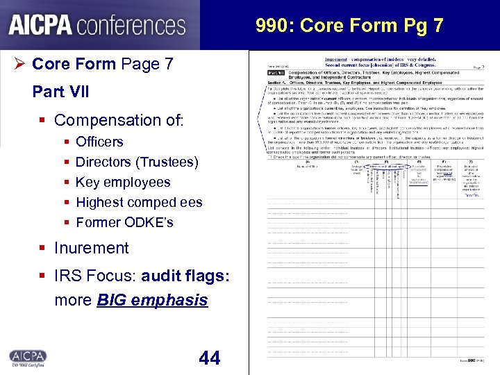 990: Core Form Pg 7 Ø Core Form Page 7 Part VII § Compensation