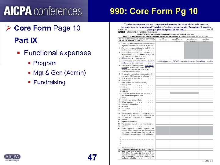 990: Core Form Pg 10 Ø Core Form Page 10 Part IX § Functional