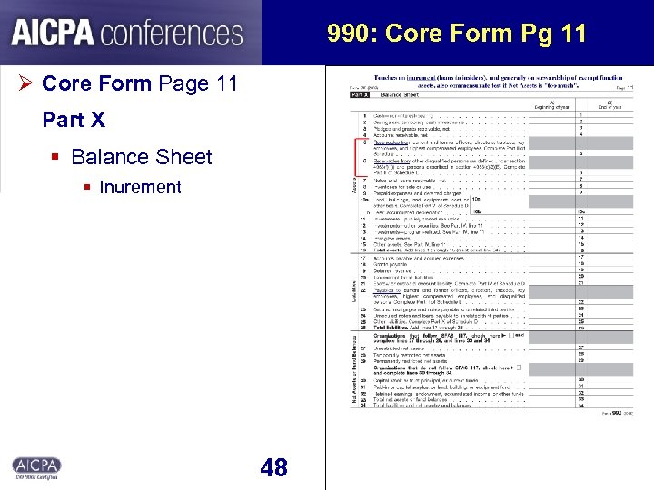 990: Core Form Pg 11 Ø Core Form Page 11 Part X § Balance