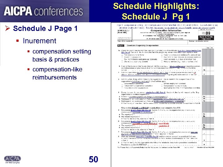 Schedule Highlights: Schedule J Pg 1 Ø Schedule J Page 1 § Inurement §