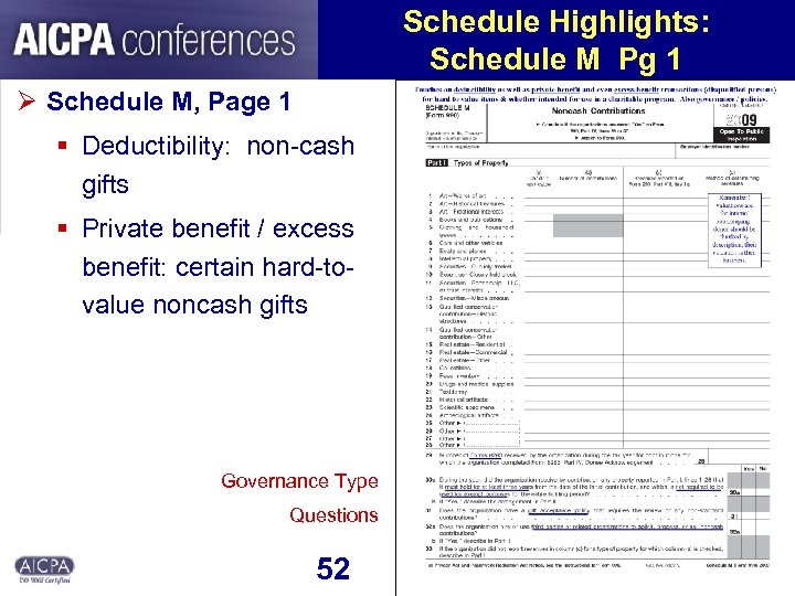 Schedule Highlights: Schedule M Pg 1 Ø Schedule M, Page 1 § Deductibility: non-cash