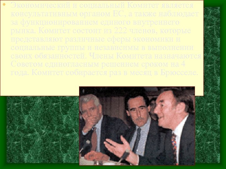  • Экономический и социальный Комитет является консультативным органом ЕС, а также наблюдает за