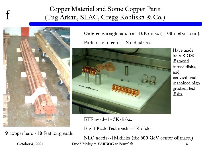 f Copper Material and Some Copper Parts (Tug Arkan, SLAC, Gregg Kobliska & Co.