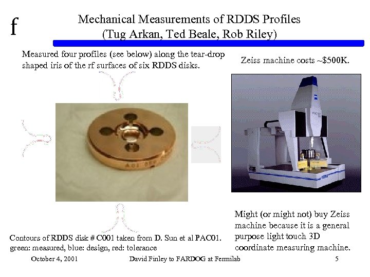 f Mechanical Measurements of RDDS Profiles (Tug Arkan, Ted Beale, Rob Riley) Measured four