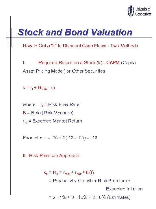 Stock and Bond Valuation How to Get a “k” to Discount Cash Flows -