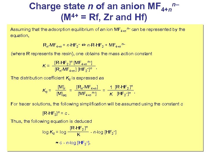 Charge state n of an anion MF 4+nn– (M 4+ = Rf, Zr and