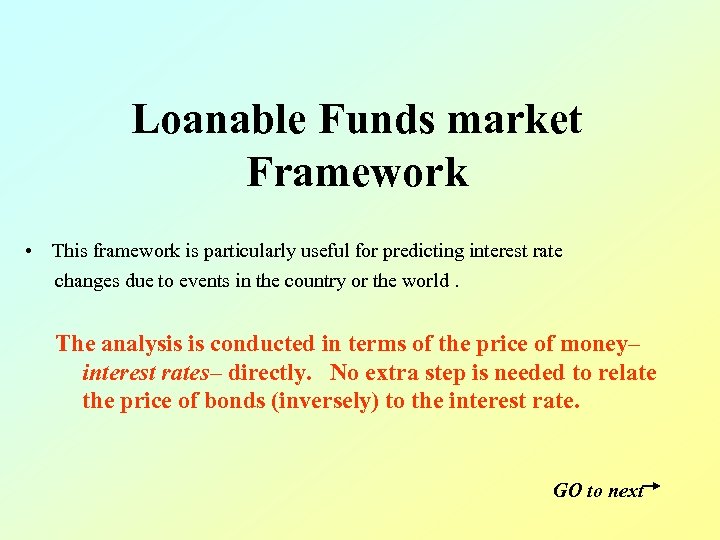 Loanable Funds market Framework • This framework is particularly useful for predicting interest rate