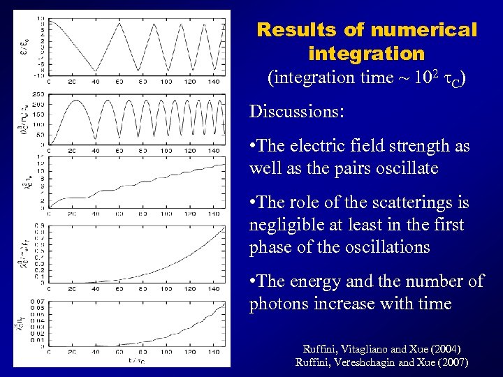 Results of numerical integration (integration time ~ 102 t. C) Discussions: • The electric