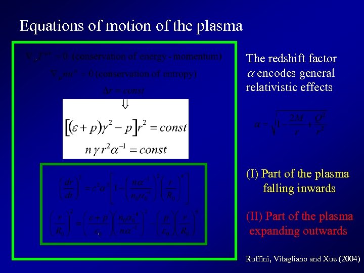 Equations of motion of the plasma The redshift factor a encodes general relativistic effects
