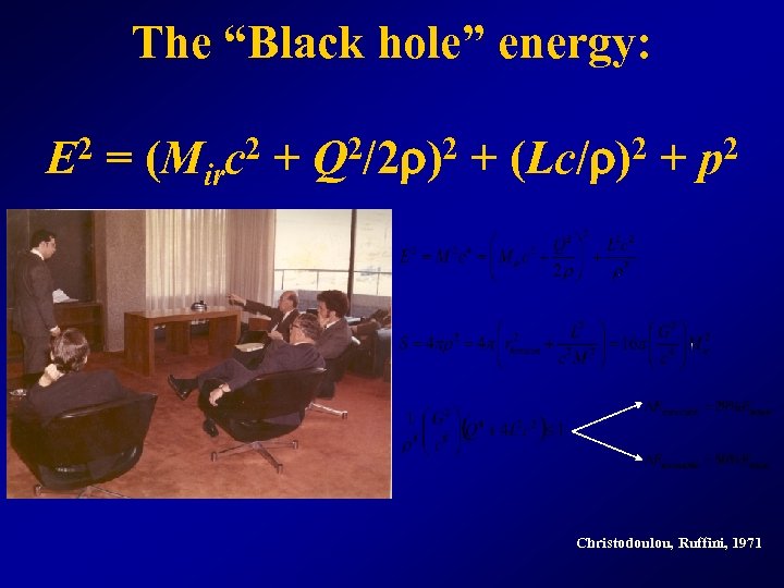 The “Black hole” energy: E 2 = (Mirc 2 + Q 2/2 r)2 +