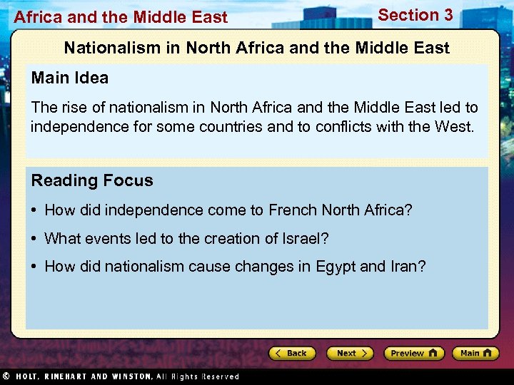 Africa and the Middle East Section 3 Nationalism in North Africa and the Middle