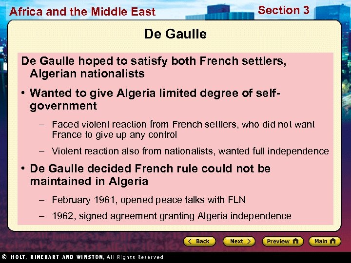 Africa and the Middle East Section 3 De Gaulle hoped to satisfy both French