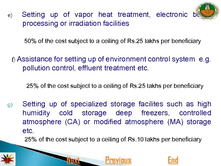 e) Setting up of vapor heat treatment, electronic beam processing or irradiation facilities 50%