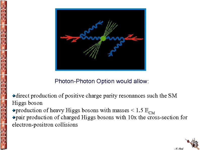 Photon-Photon Option would allow: direct production of positive charge parity resonances such the SM