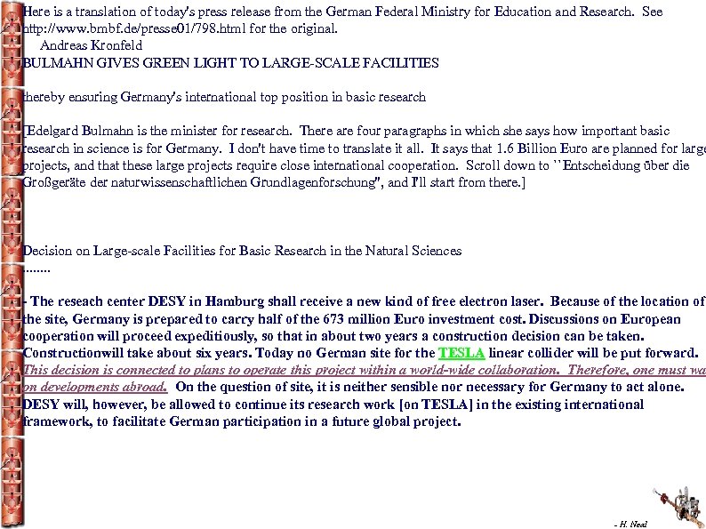 Here is a translation of today's press release from the German Federal Ministry for