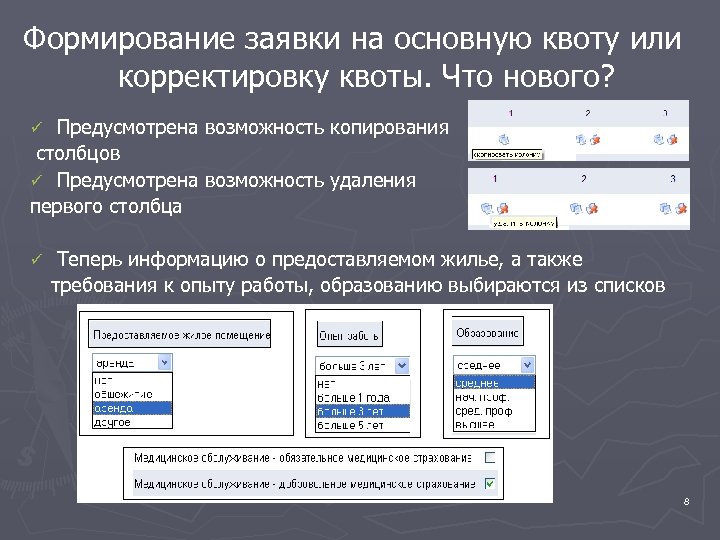 Формирование заявки на основную квоту или корректировку квоты. Что нового? Предусмотрена возможность копирования столбцов