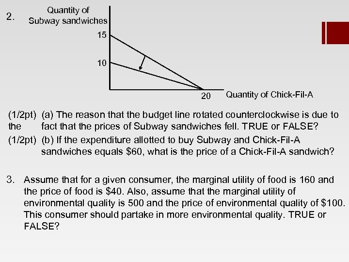 2. Quantity of Subway sandwiches 15 10 20 Quantity of Chick-Fil-A (1/2 pt) (a)