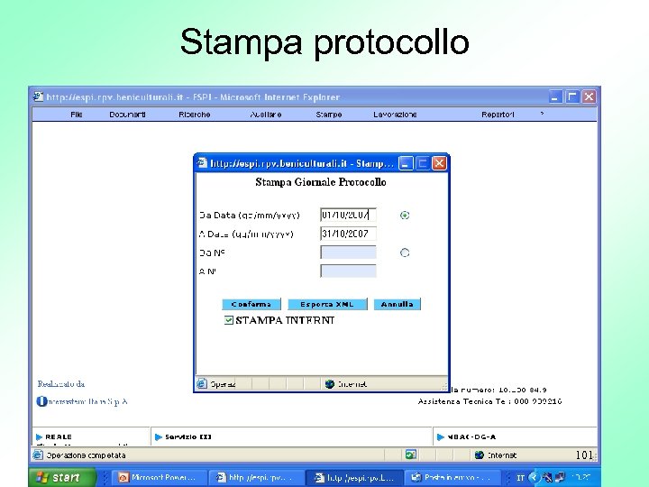Stampa protocollo 101 