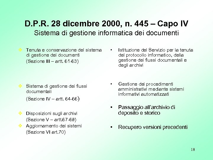 D. P. R. 28 dicembre 2000, n. 445 – Capo IV Sistema di gestione