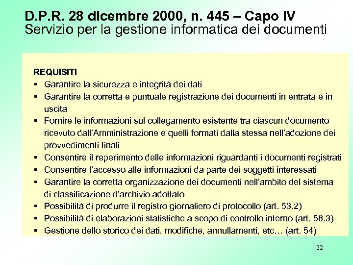 D. P. R. 28 dicembre 2000, n. 445 – Capo IV Servizio per la