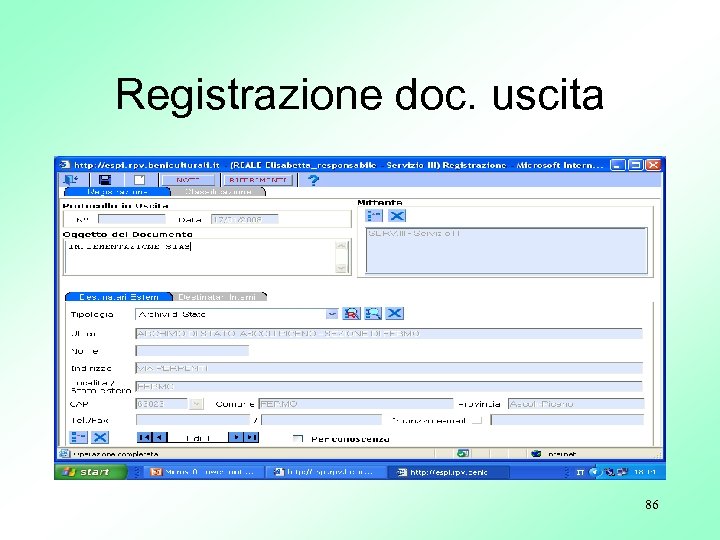 Registrazione doc. uscita 86 