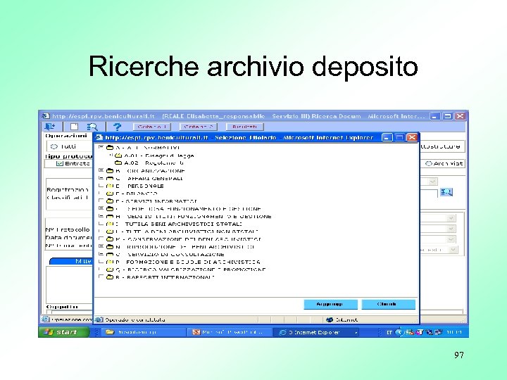 Ricerche archivio deposito 97 