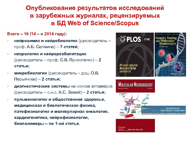 Опубликование результатов исследований в зарубежных журналах, рецензируемых в БД Web of Science/Scopus Всего –
