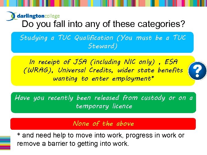 Do you fall into any of these categories? Studying a TUC Qualification (You must