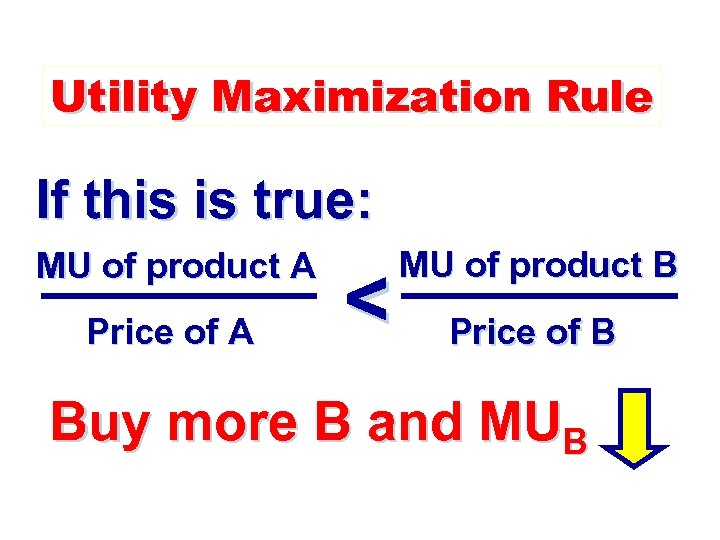 Utility Maximization Rule If this is true: MU of product A Price of A