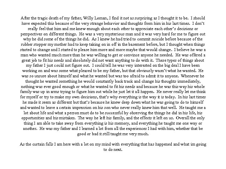 After the tragic death of my father, Willy Loman, I find it not as